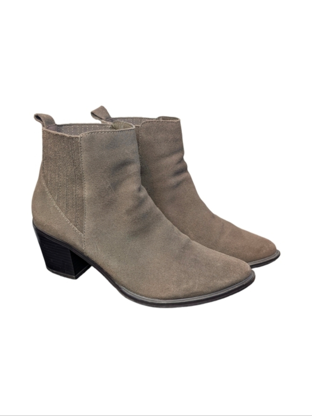 Western Suede Taupe Ankle Boots | Block Heel Pointed Toe | Size 9